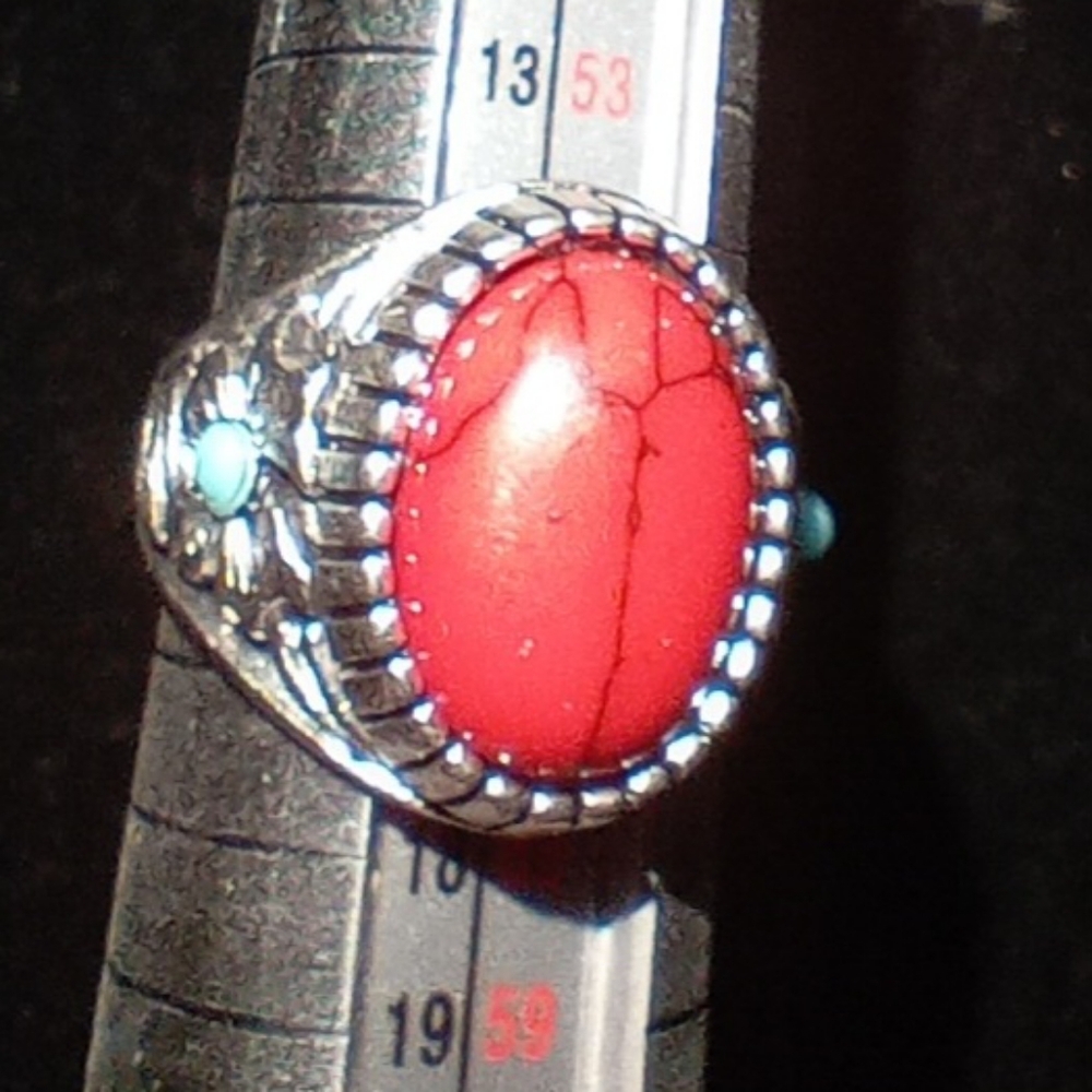 BLOWOUT Silver plated And Red Turquoise Style Colored Stone Ring SZ 6